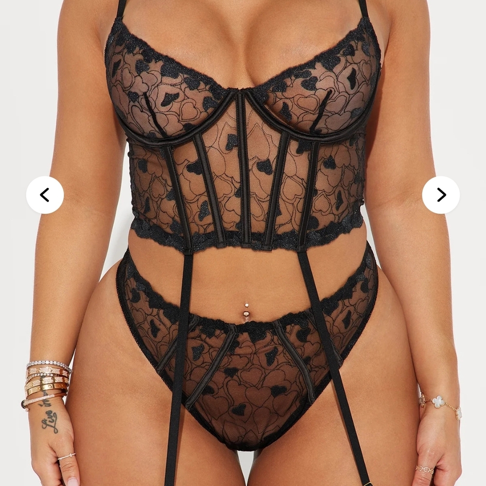 Black Sheer Lace Bustier Set